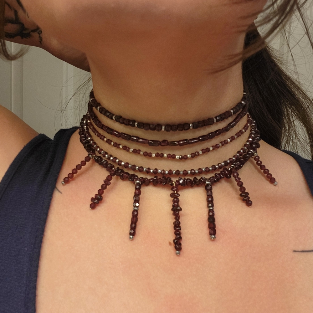 Deep Red Garnet Layered Choker Necklace